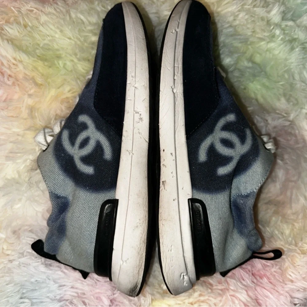 Chanel Blue Denim CC Logo Sneakers Size 38